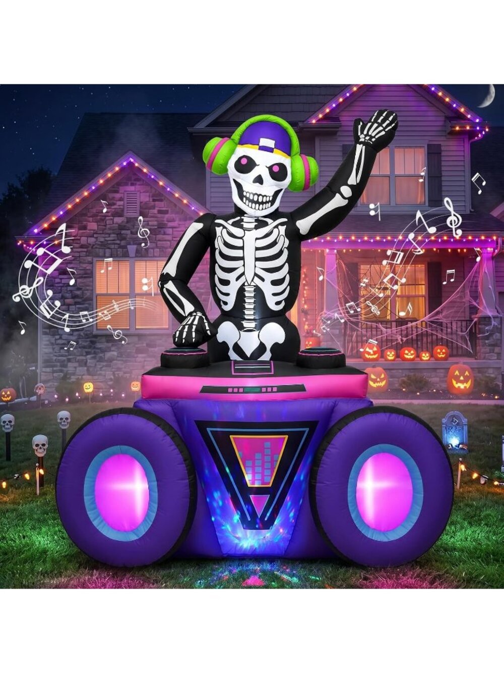 🎃6FT DJ Halloween Inflatable Skeleton Decorations with Music Color Lights Dec